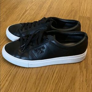 Tory Burch Black Leather lace up Sneaker, size 7.5